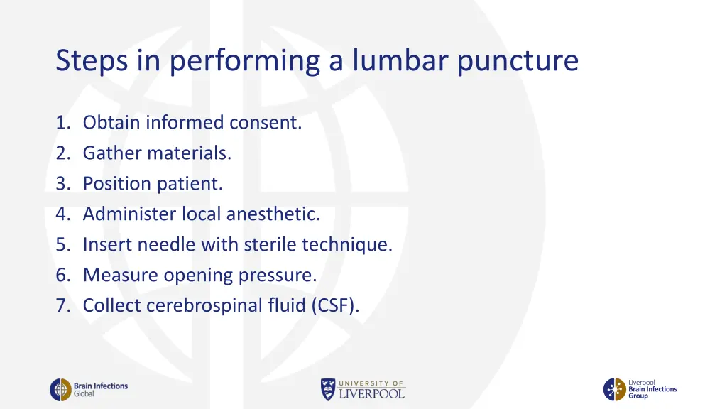 steps in performing a lumbar puncture