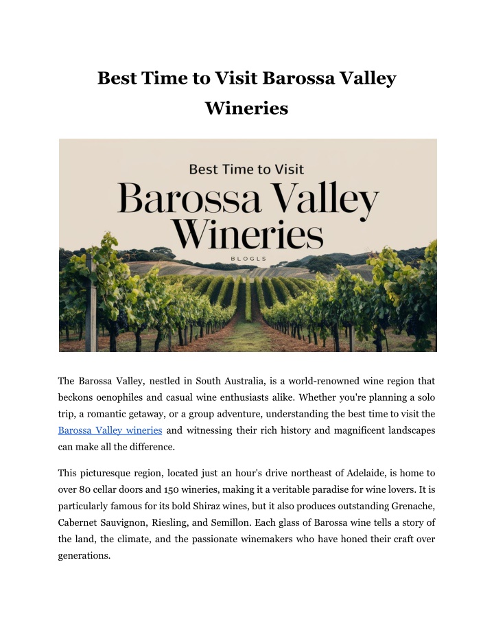 best time to visit barossa valley