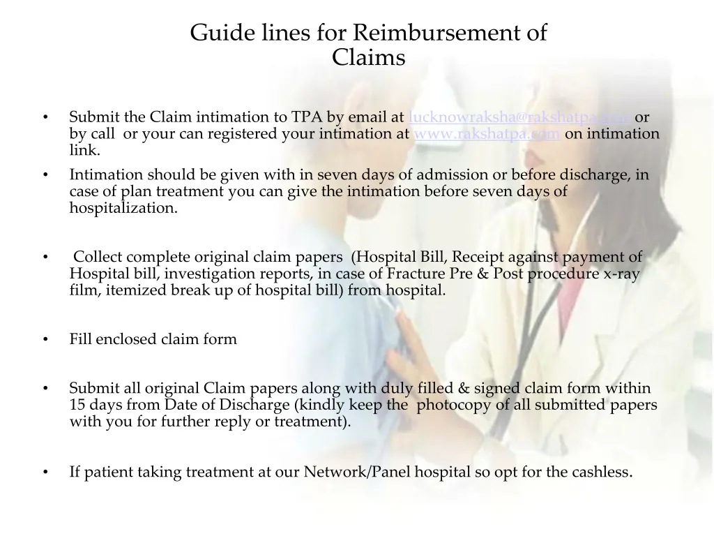 guide lines for reimbursement of claims