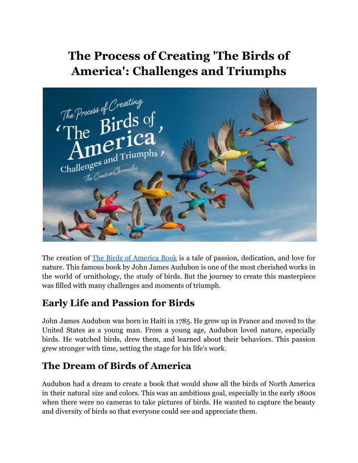 the process of creating the birds of america