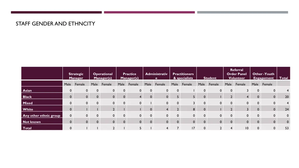 staff gender and ethncity