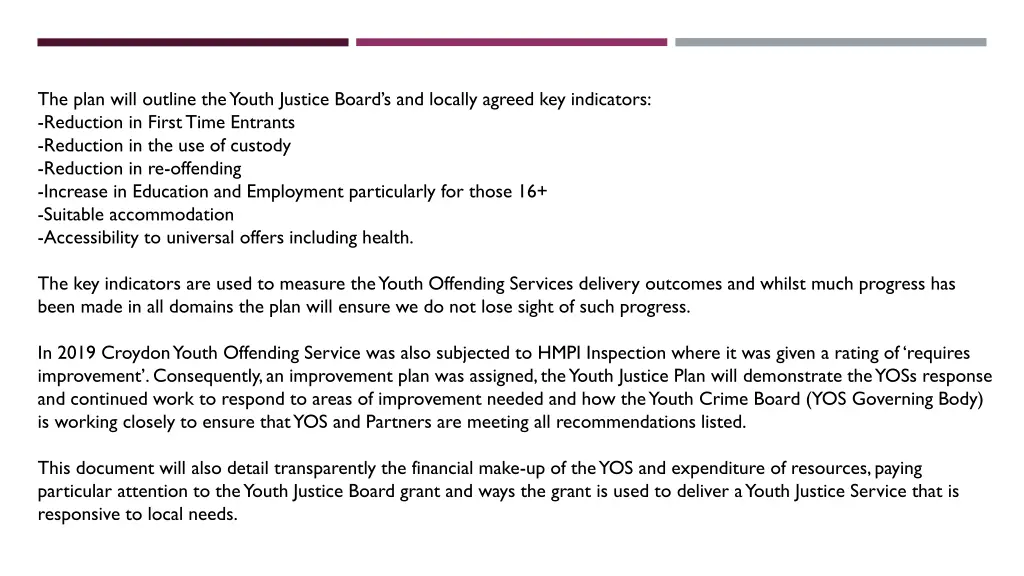 the plan will outline the youth justice board