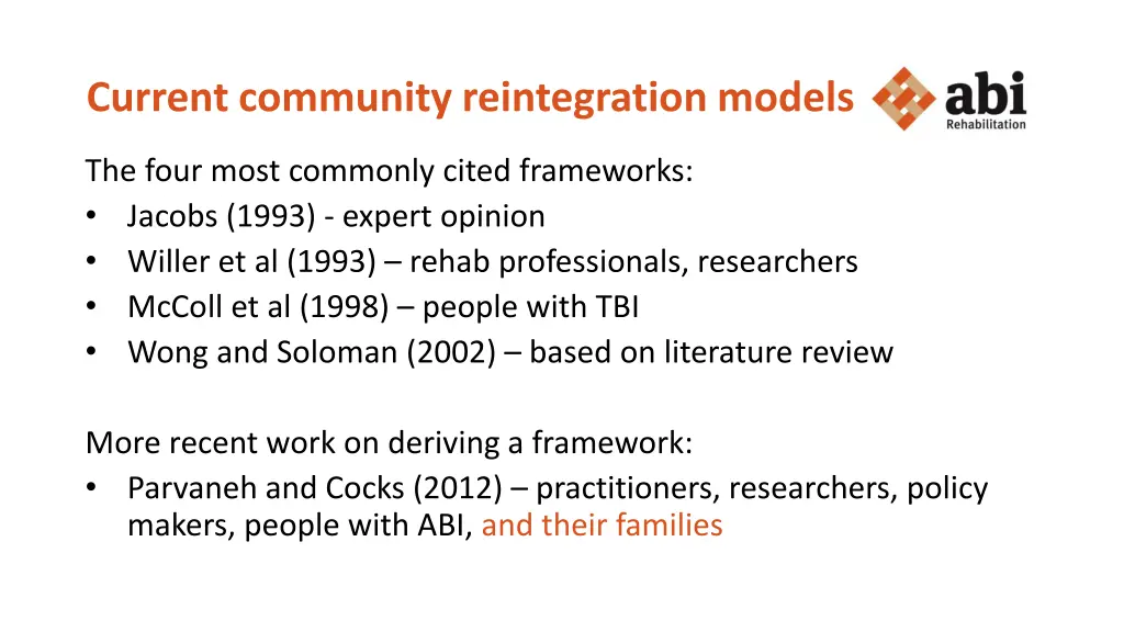 current community reintegration models