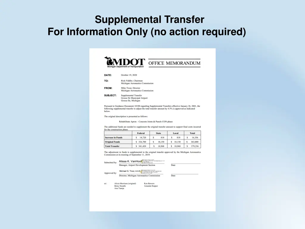 supplemental transfer for information only