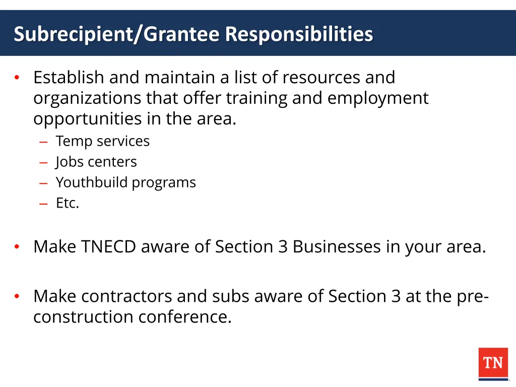 subrecipient grantee responsibilities