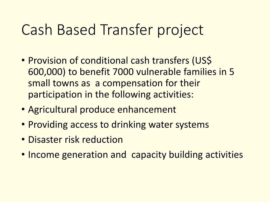 cash based transfer project