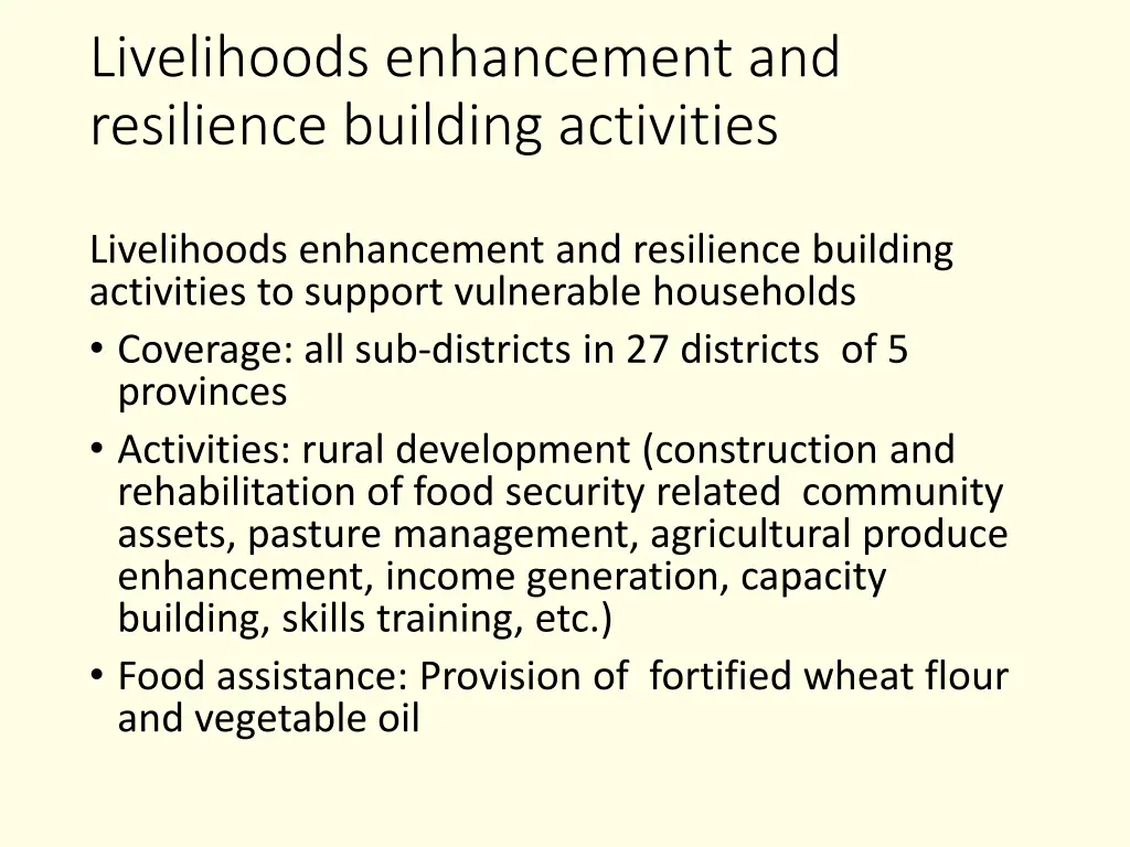 livelihoods enhancement and resilience building