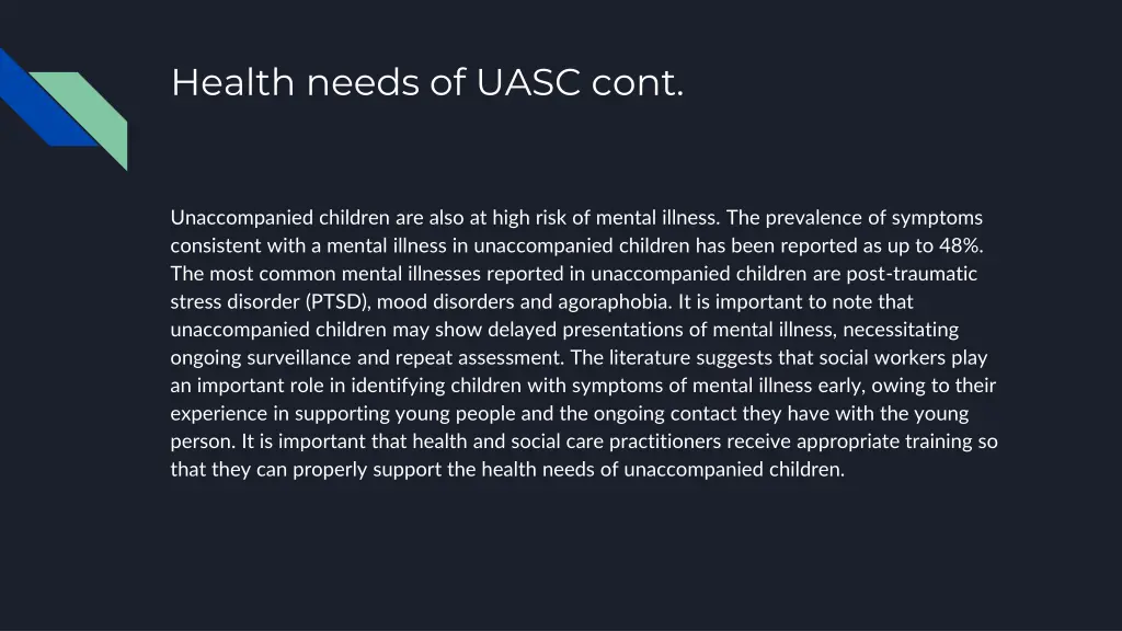 health needs of uasc cont