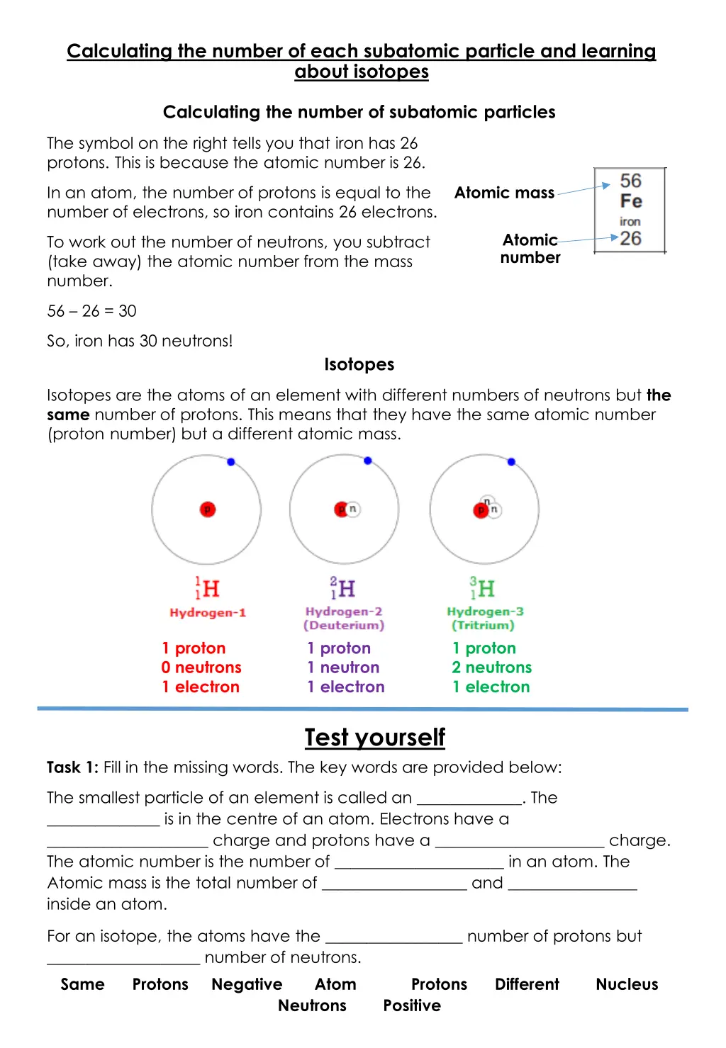 calculating the number of each subatomic particle