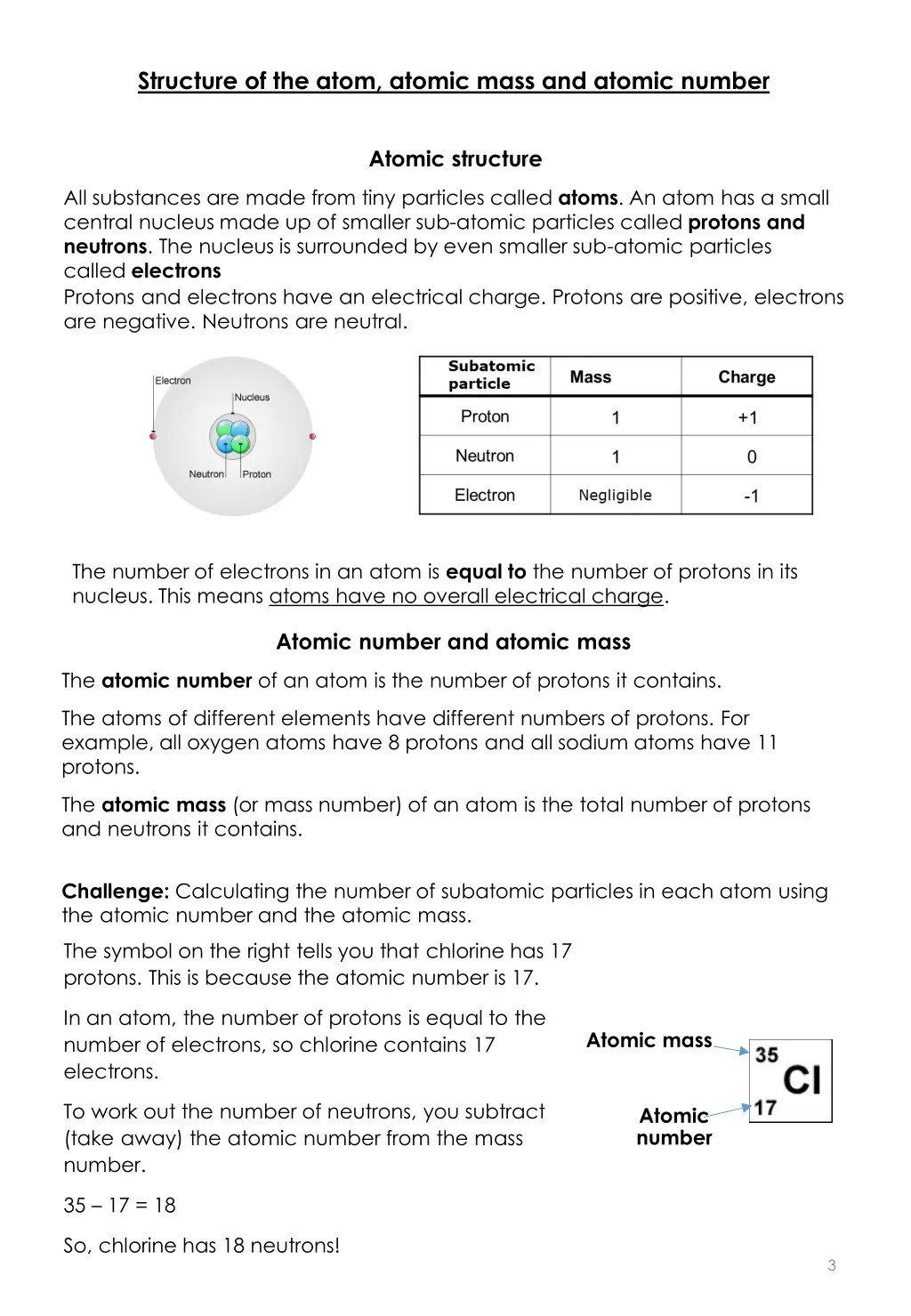 structure of the atom atomic mass and atomic