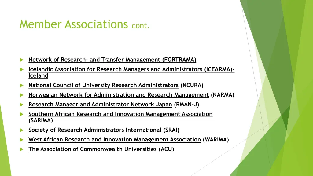 member associations cont