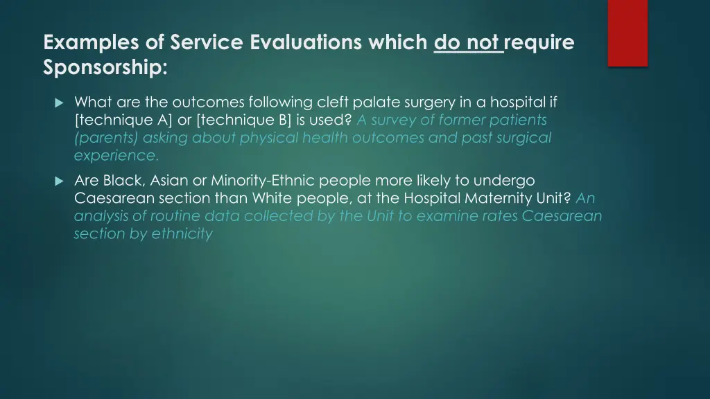 examples of service evaluations which