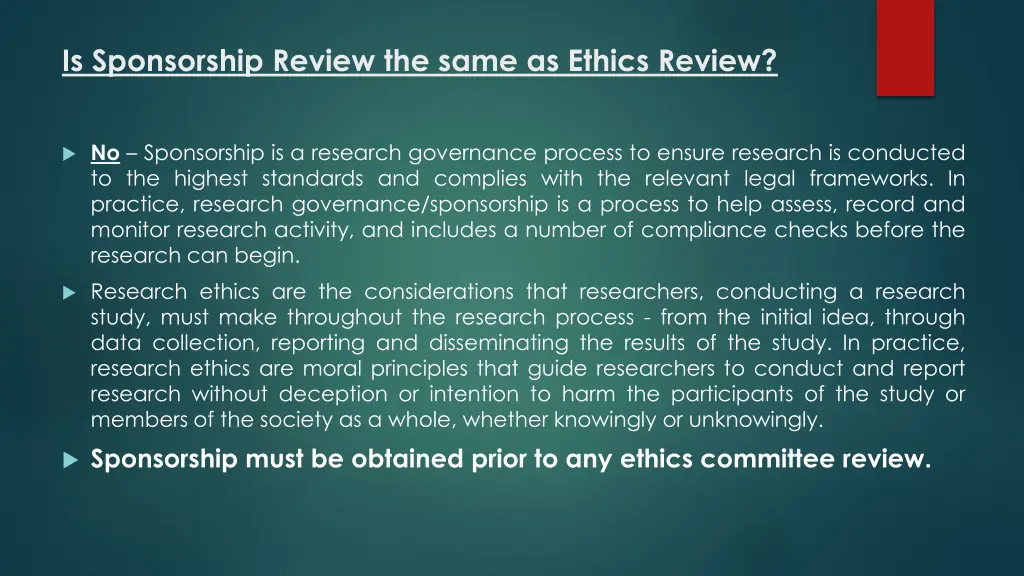 is sponsorship review the same as ethics review