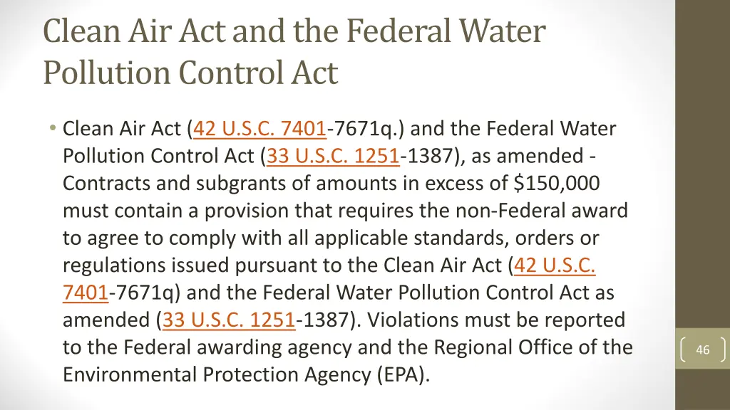 clean air act and the federal water pollution