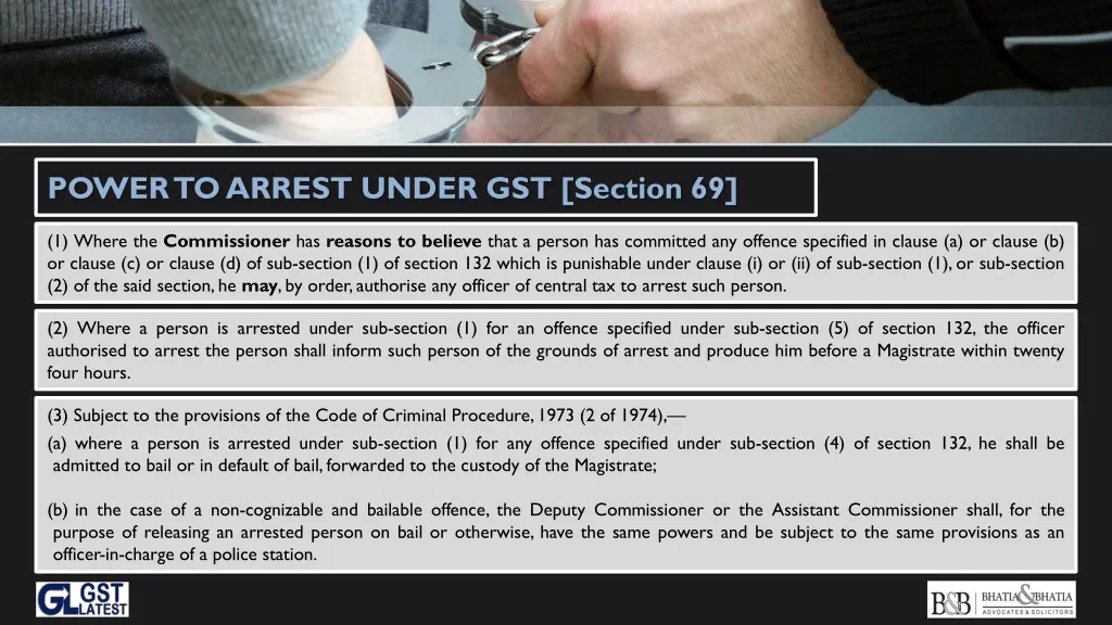 power to arrest under gst section 69