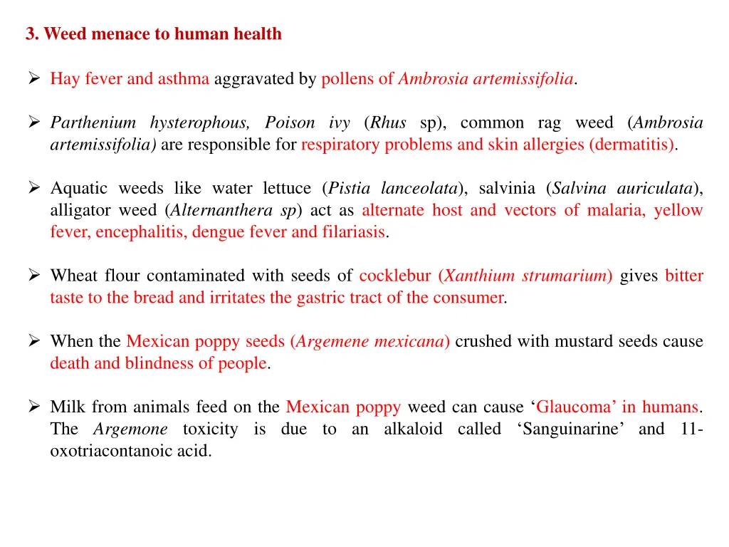 3 weed menace to human health