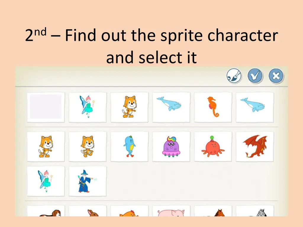 2 nd find out the sprite character and select it