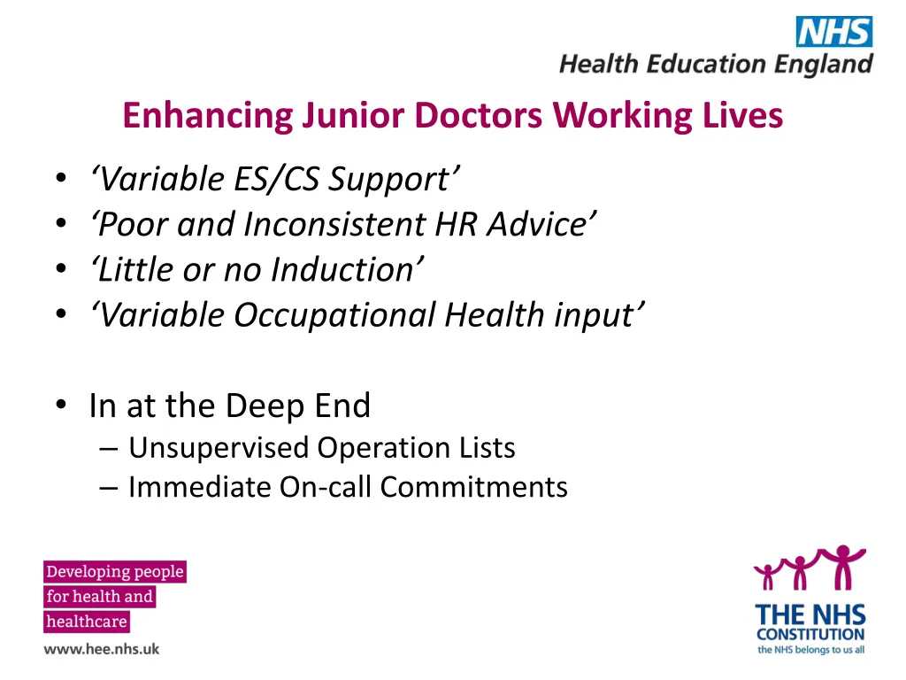 enhancing junior doctors working lives variable