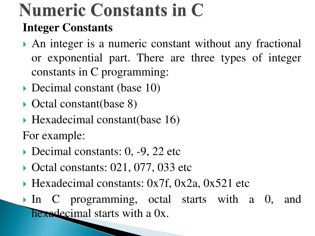 integer constants an integer is a numeric