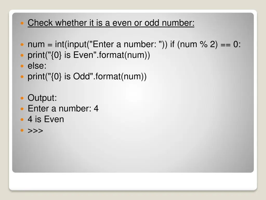 check whether it is a even or odd number