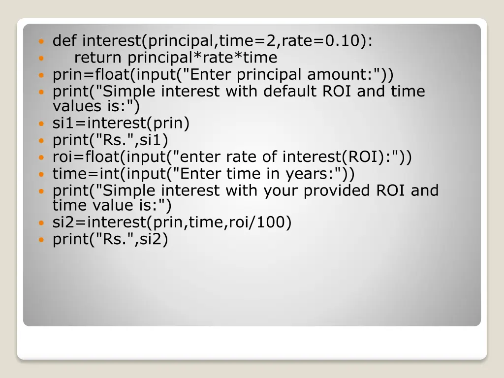 def interest principal time 2 rate 0 10 return