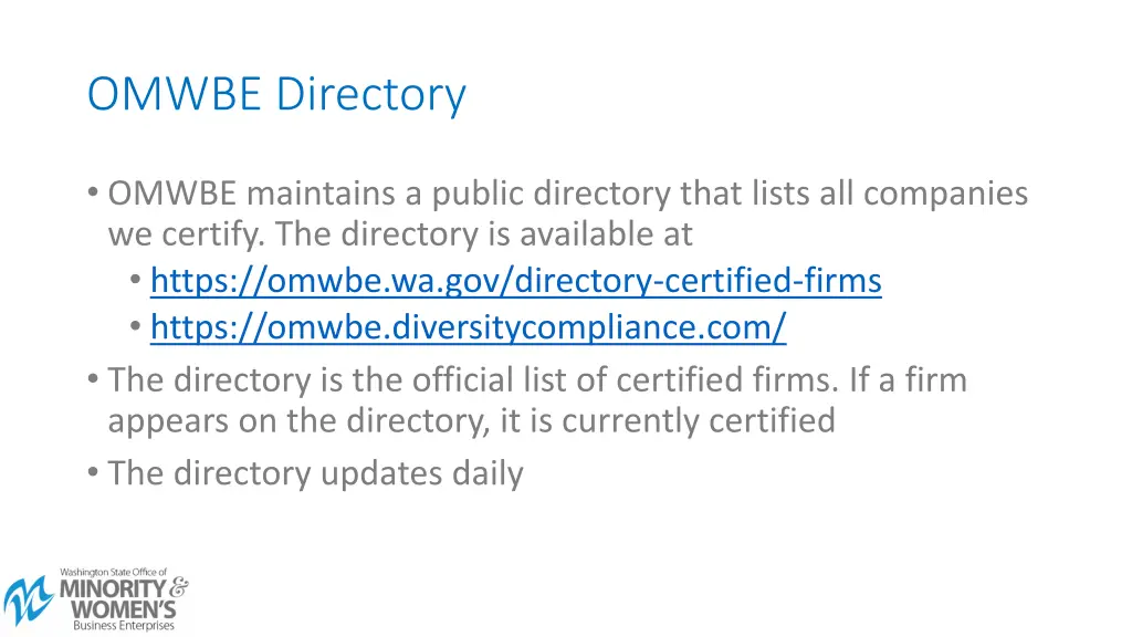 omwbe directory