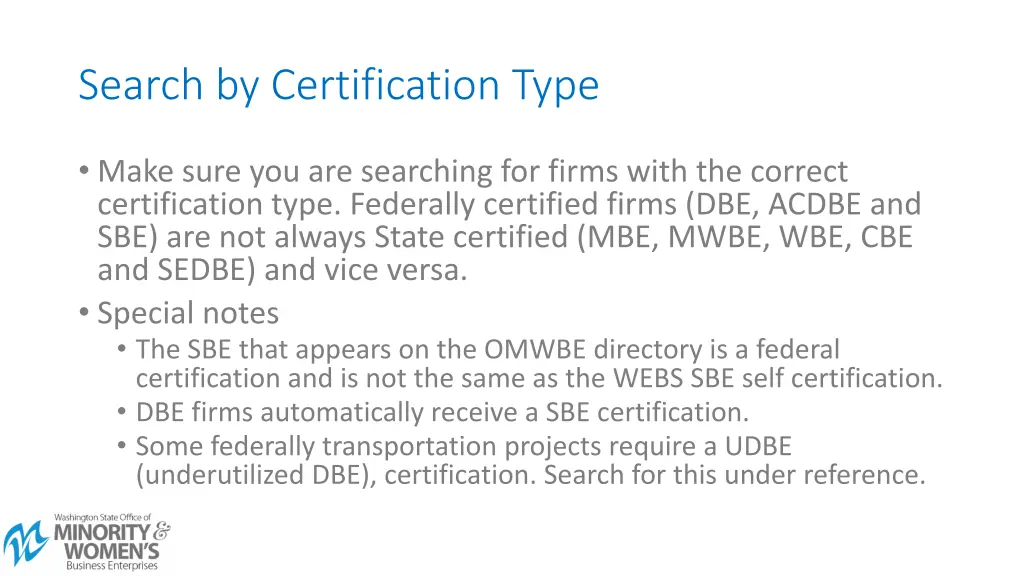 search by certification type