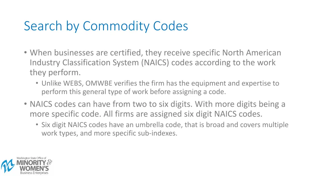 search by commodity codes