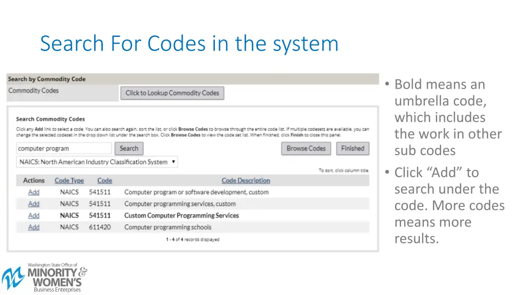 search for codes in the system