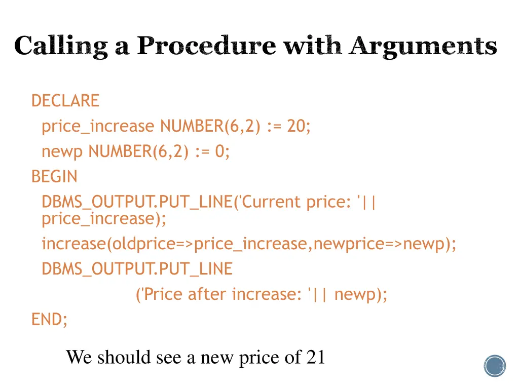 calling a procedure with arguments