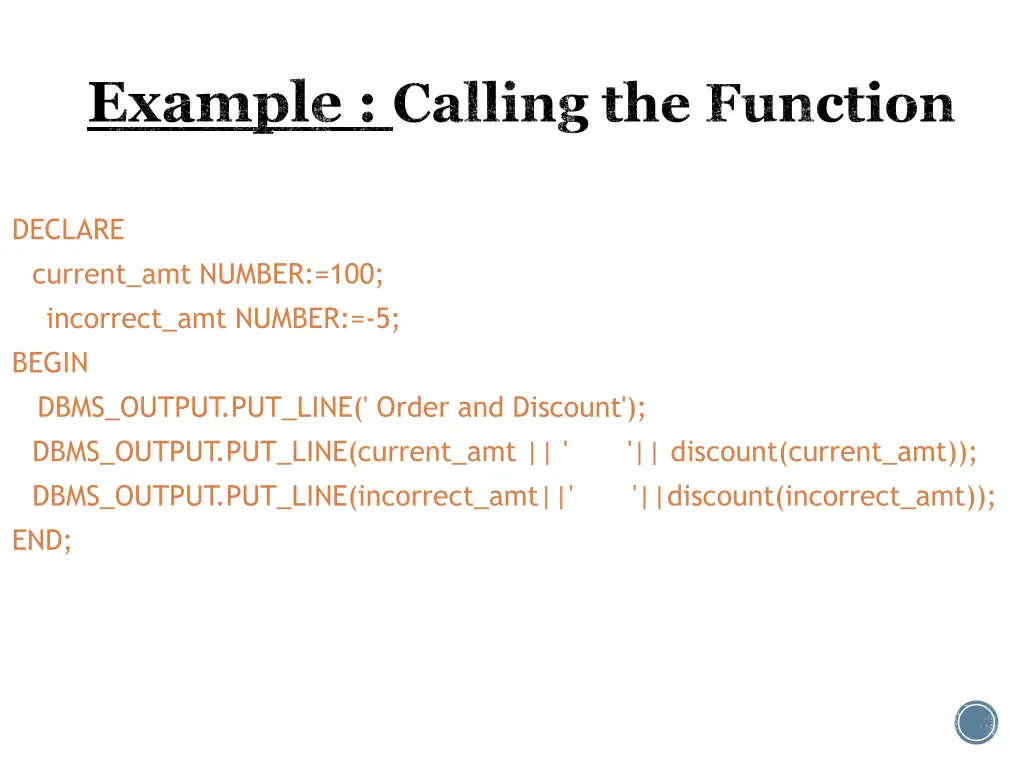 example calling the function