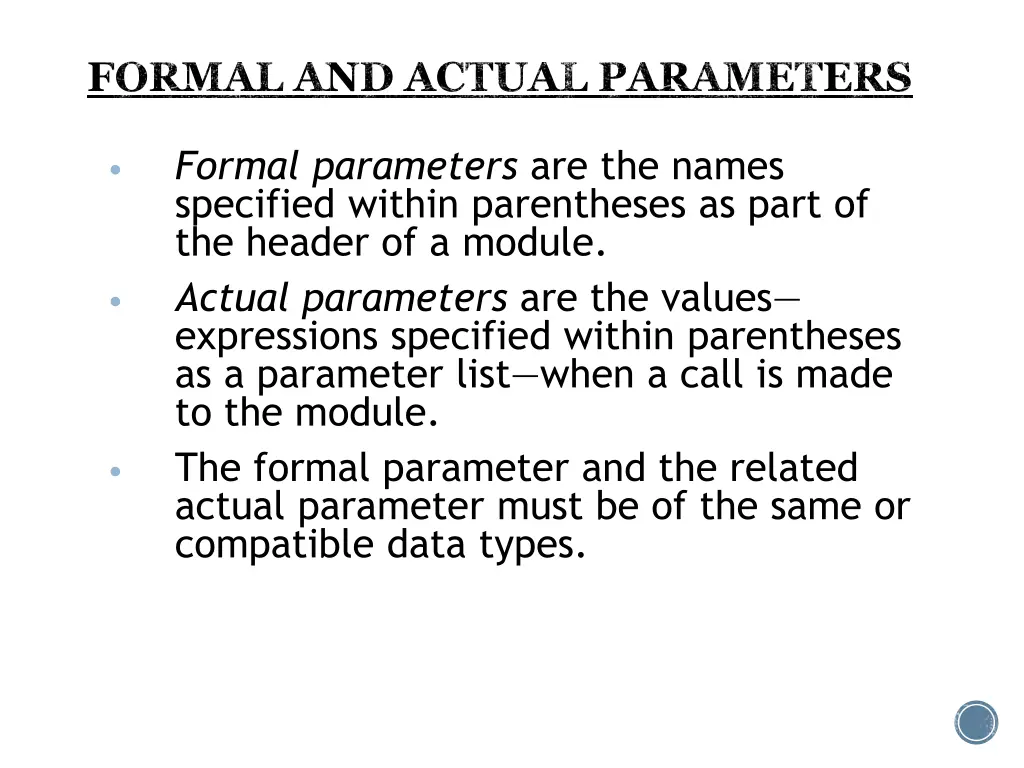 formal and actual parameters