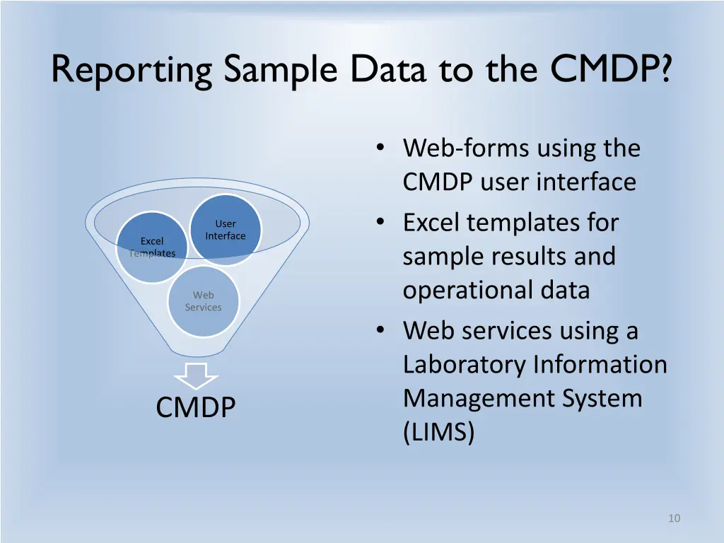 reporting sample data to the cmdp