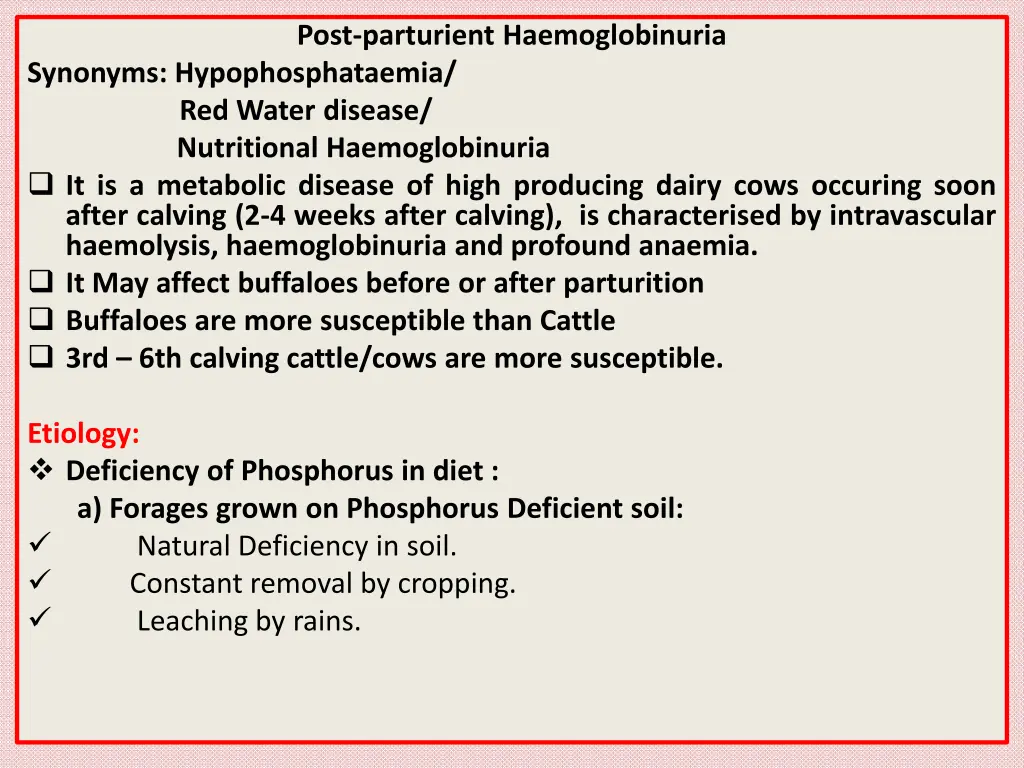 post parturient haemoglobinuria