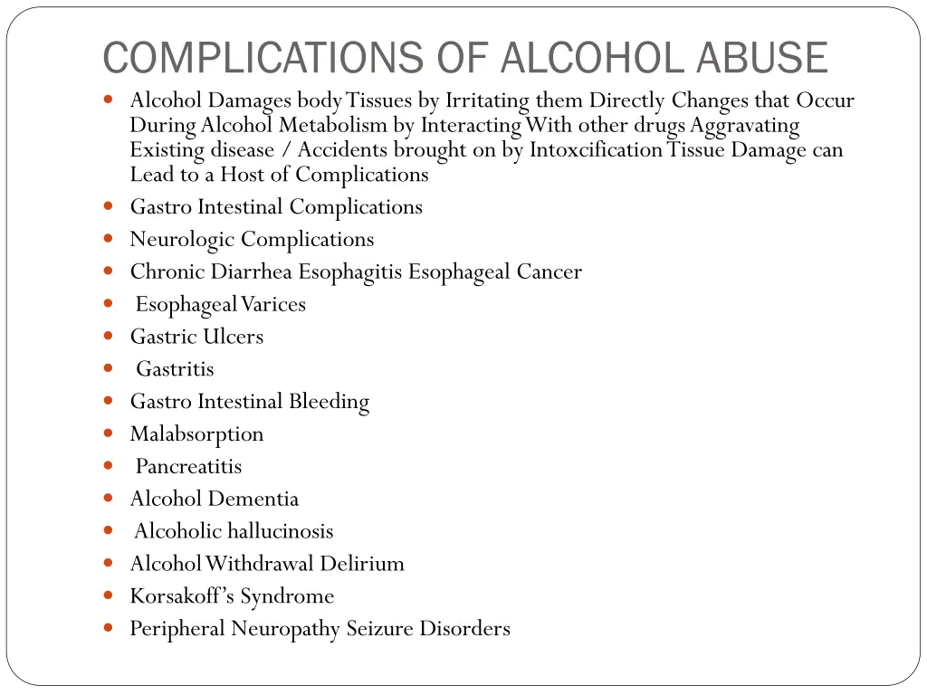 complications of alcohol abuse alcohol damages