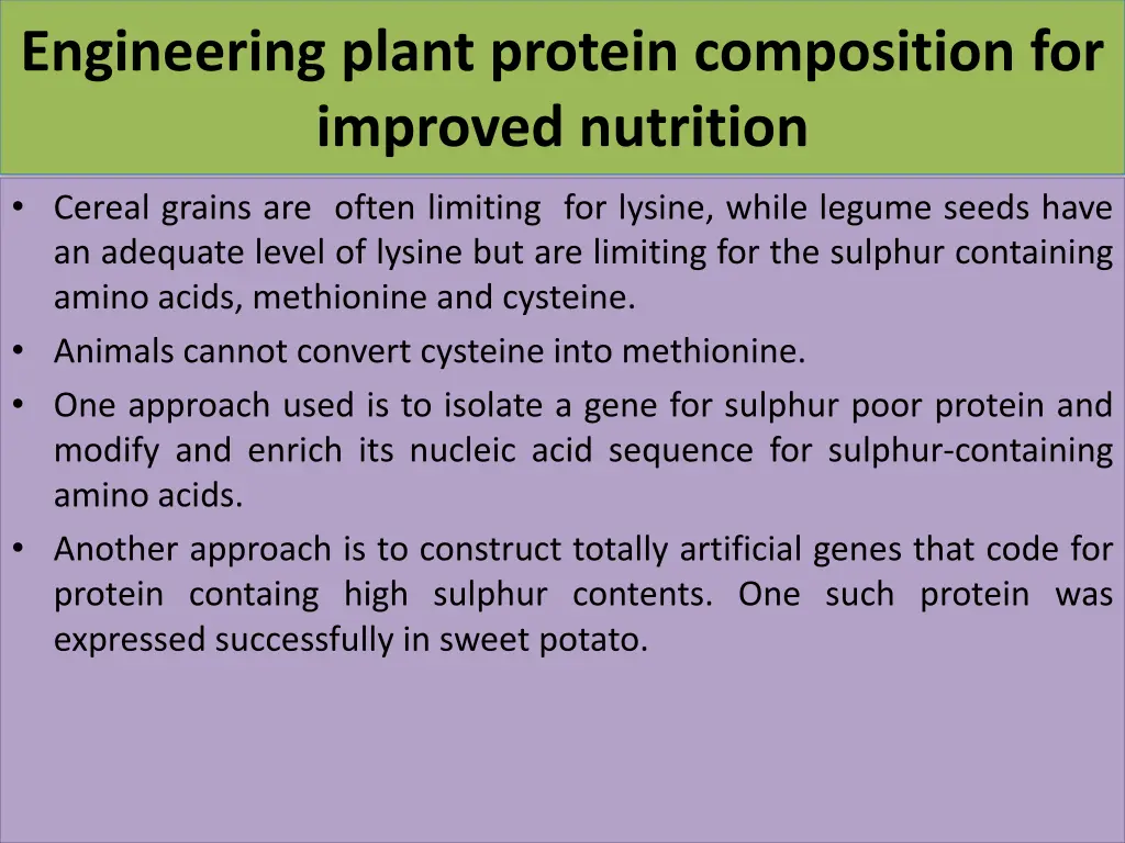 engineering plant protein composition