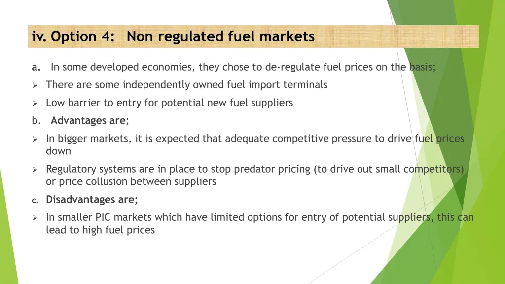 iv option 4 non regulated fuel markets