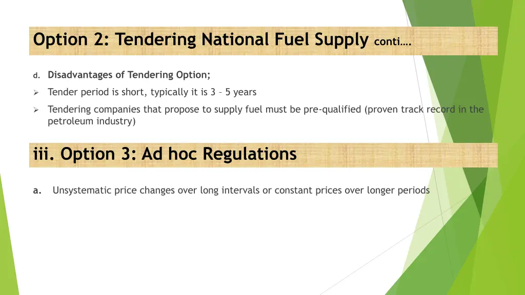 option 2 tendering national fuel supply conti