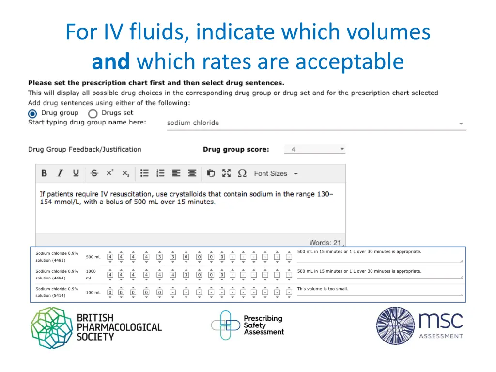 for iv fluids indicate which volumes and which