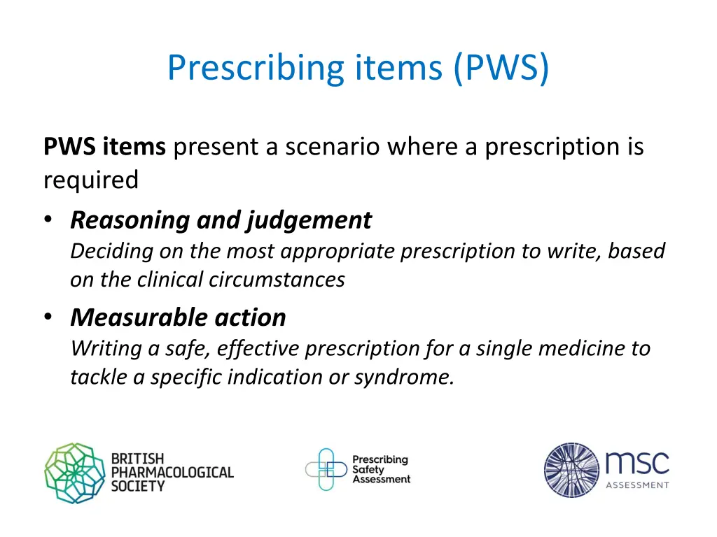 prescribing items pws