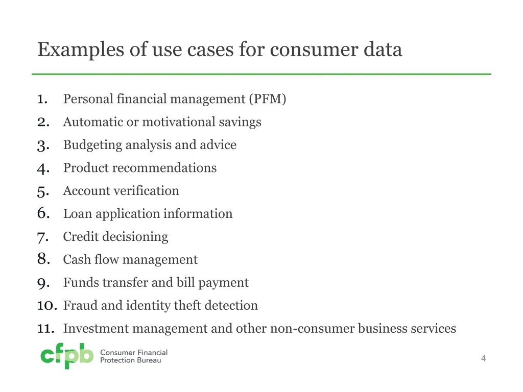 examples of use cases for consumer data