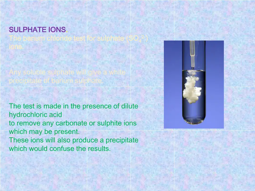 sulphate ions sulphate ions the barium chloride