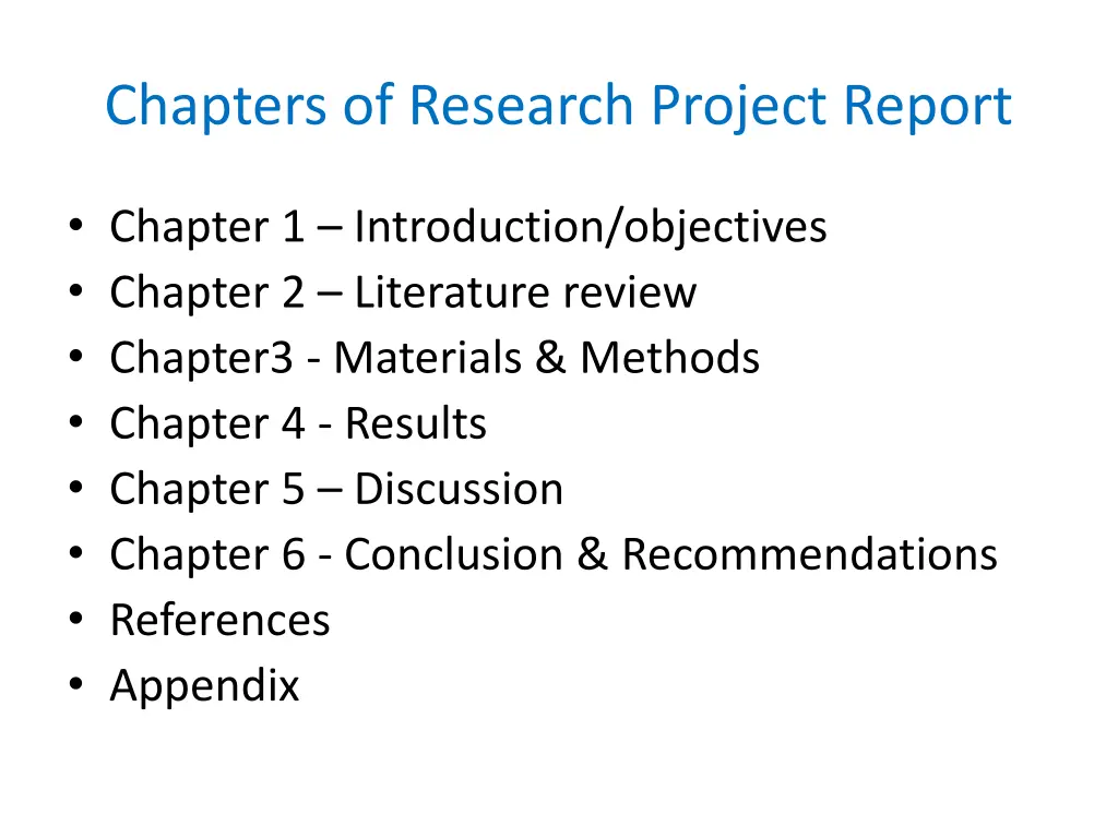 chapters of research project report