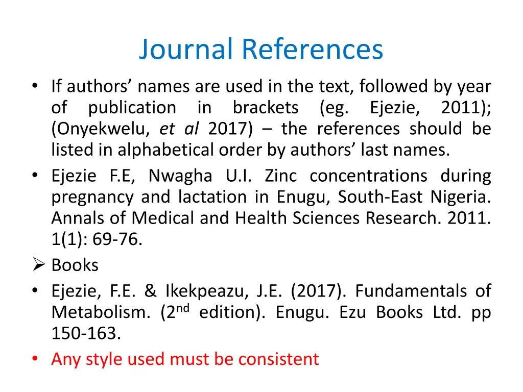 journal references if authors names are used