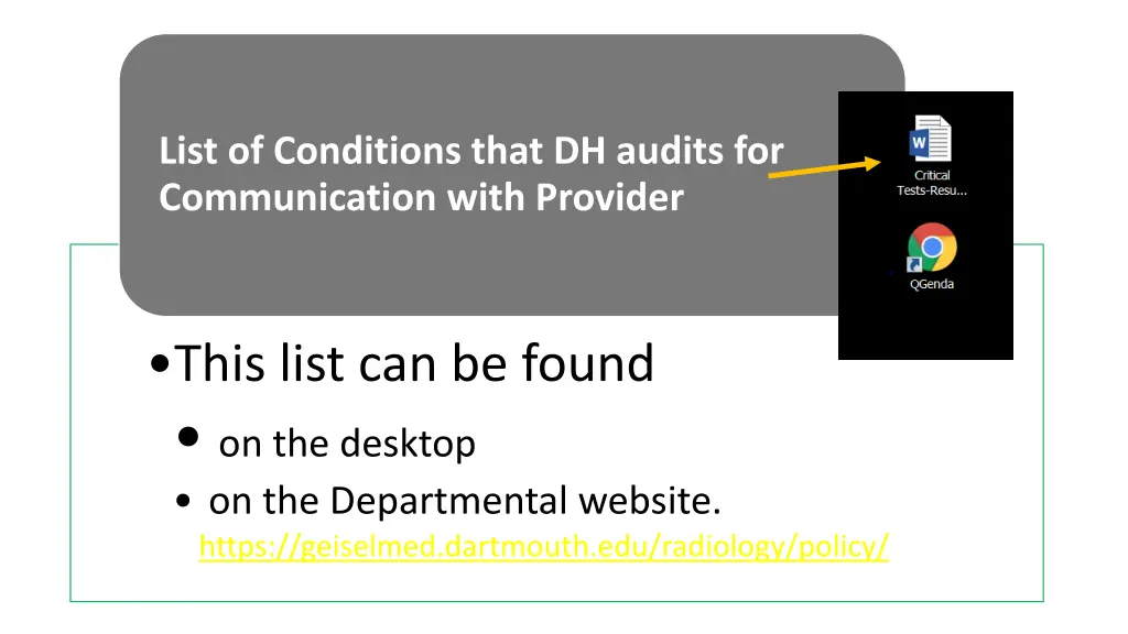 list of conditions that dh audits