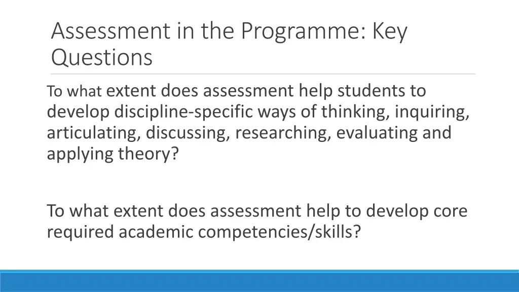 assessment in the programme key questions