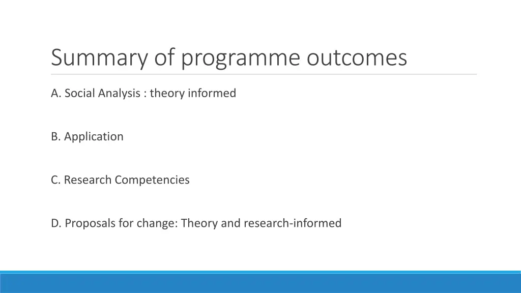 summary of programme outcomes