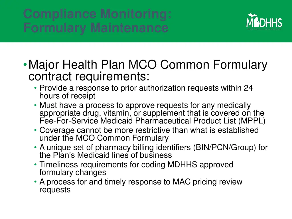 compliance monitoring formulary maintenance 1