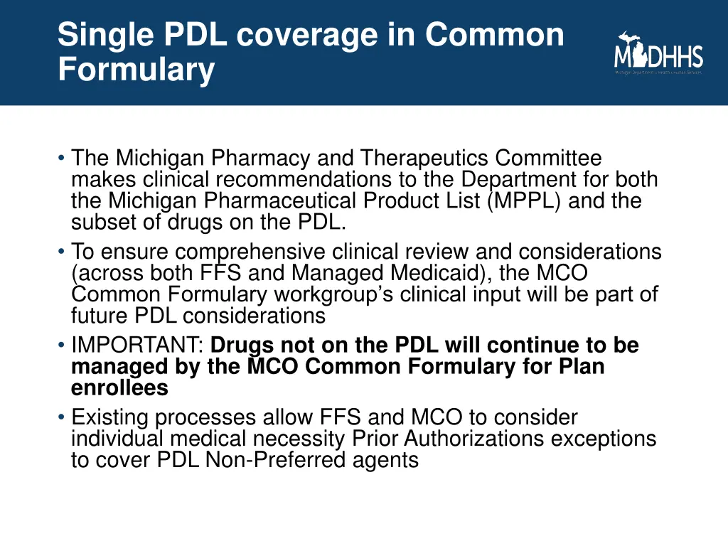 single pdl coverage in common formulary 2