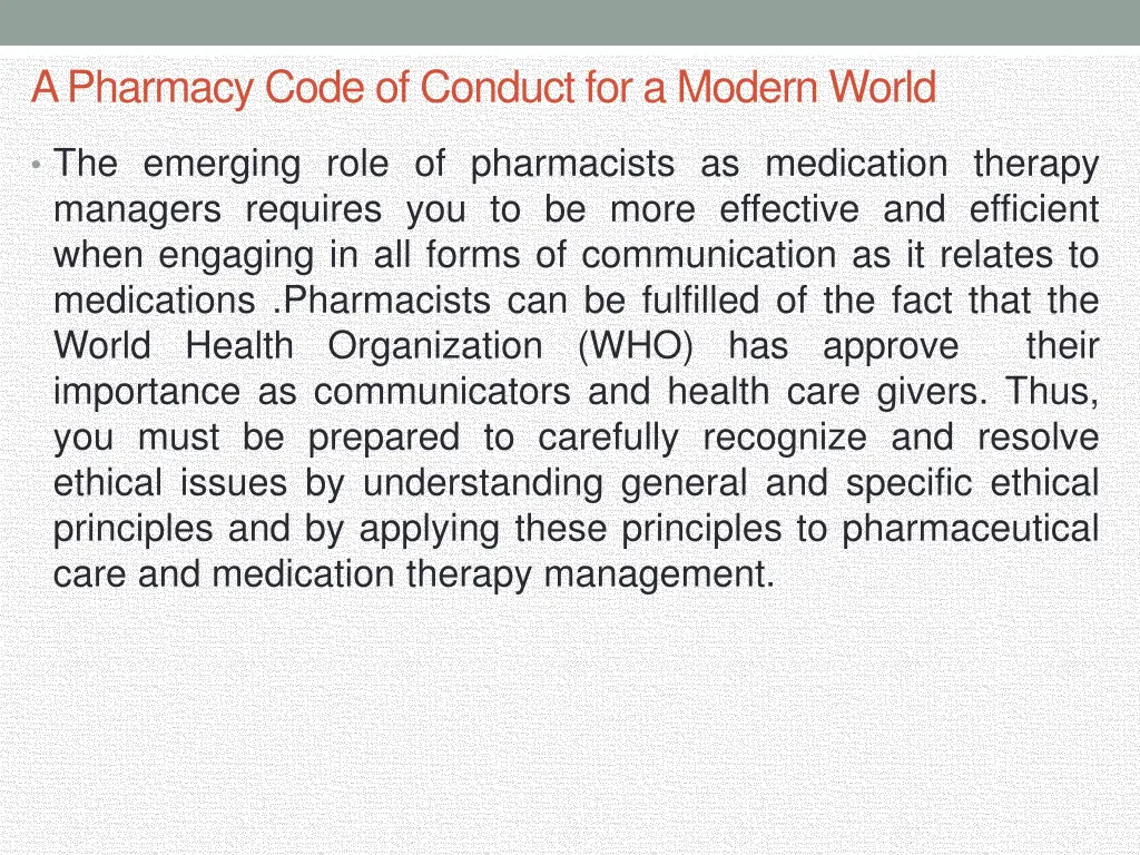 a pharmacy code of conduct for a modern world